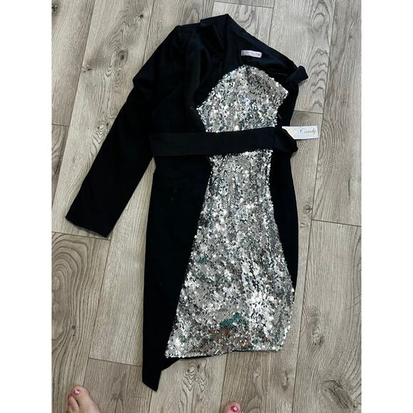NWT Eye Candy Silver night sequin and black blazer coat combo going out party - Picture 8 of 13